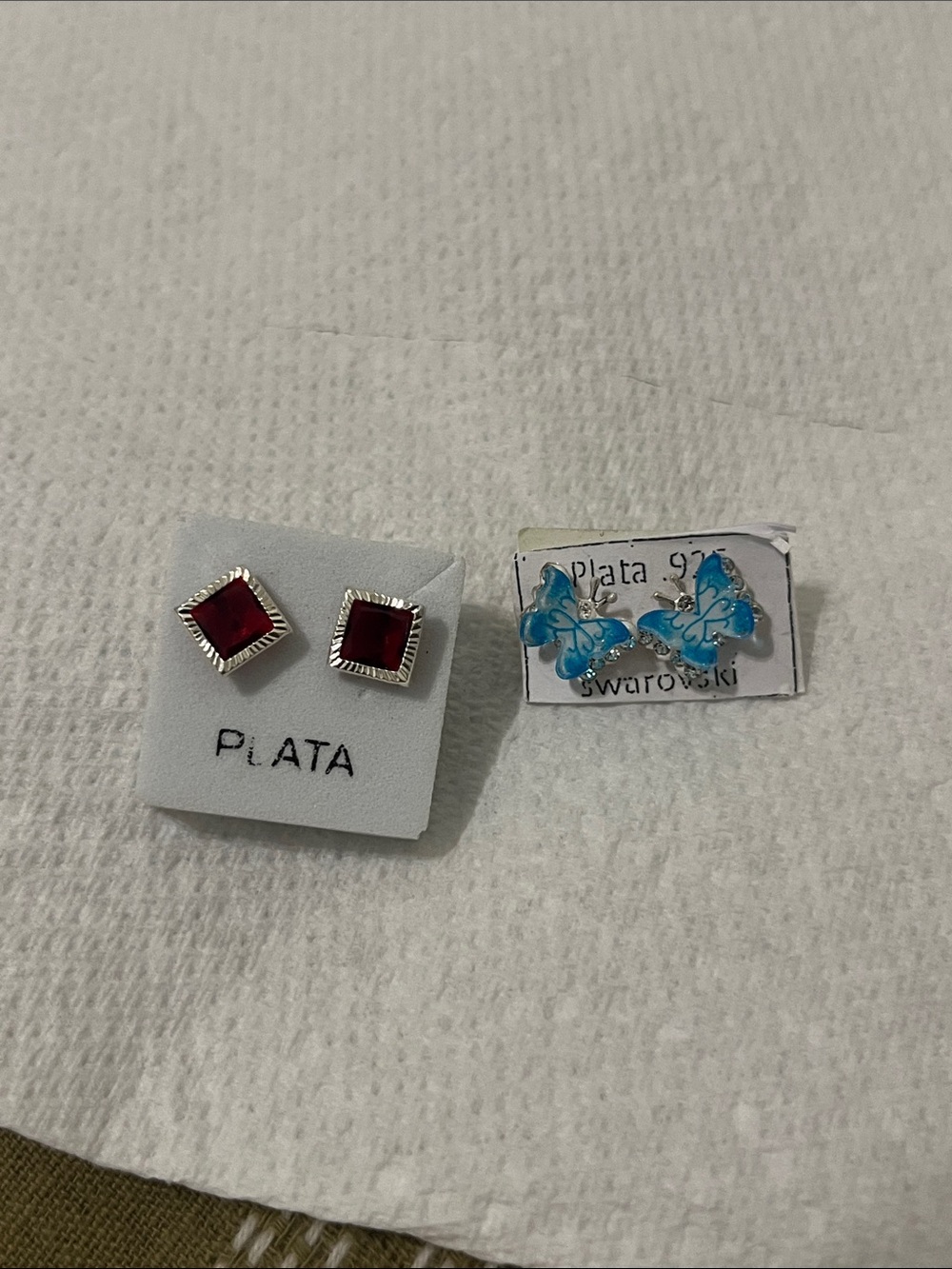 Red Square Crystal Stud Earrings in Silver Setting